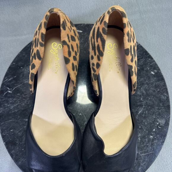 Seychelles Leopard Print & Black Leather Peep Toe Block Heels Women's Size 8 US - Picture 6 of 12